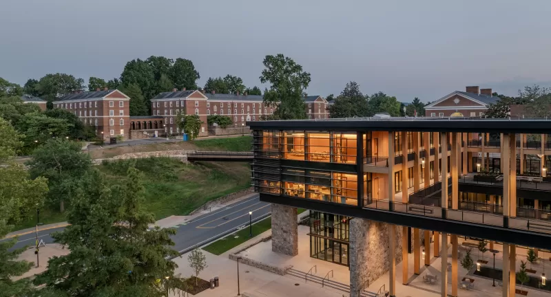 Contemplative Commons from the air with Brown College in the background